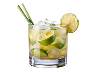 Fototapeta premium A glass of ice water with lime and mint leaves