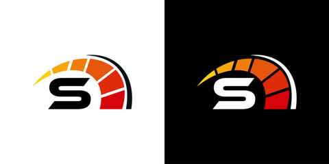 Letter S racing logo, with logo speedometer for racing, workshop, automotive