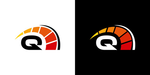 Letter Q racing logo, with logo speedometer for racing, workshop, automotive