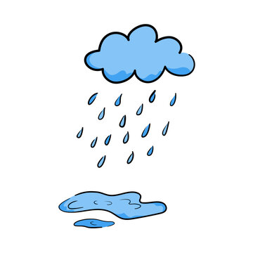 recommend clip art: Cloud with rain and puddles in hand-drawn style, concept about a rainy season. Isolated vector illustration for print, digital and more design