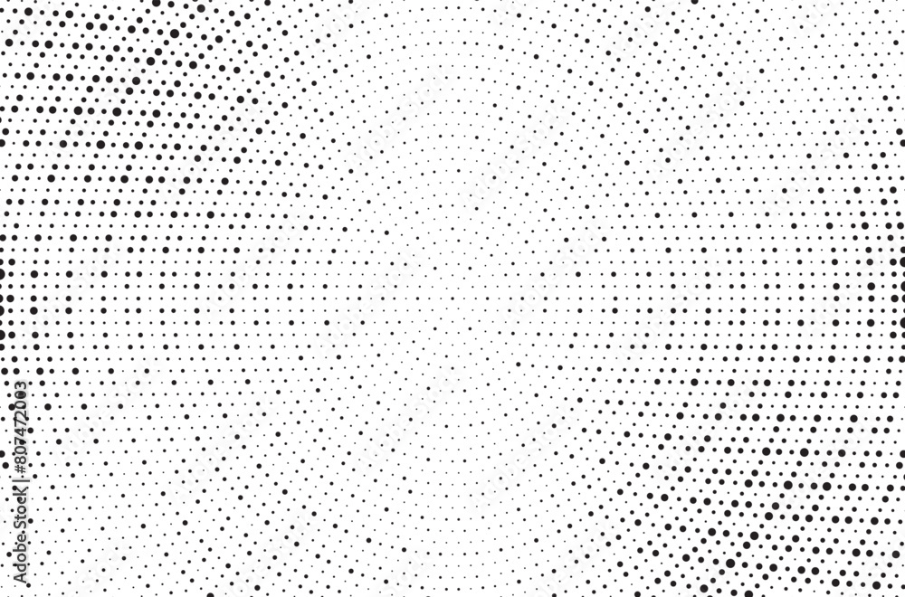 Fototapete Abstract radial halftone gradient background. Dotted concentric texture with fading effect. Black and white circle shade wallpaper. Grunge rough vector. Monochrome dotted backdrop design element.