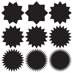 Set of Vector Starburst Badges. Simple Flat Style Vintage Labels, Stickers. EPS 10.