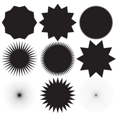 Sticker starburst shape, badge star, sale round vector icon, price circle, sun label, black tag isolated on white background. Award and medal , achievement collection. Simple illustration. EPS 10.