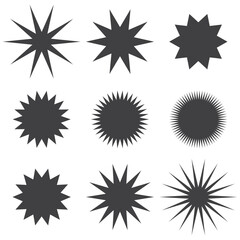 Starburst price sticker. Vector. Round burst star icon. Black circle shapes. Set sale tag badges. Sunburst callout label isolated on white background. Color illustration. Simple empty wave pricetag.