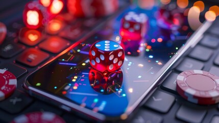 online casino game with mobile devices and isolated background generative ai