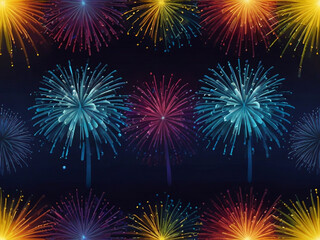 Naklejka premium Colorful vibrant glittering fireworks Background with glow smoke and confetti banner ai generative