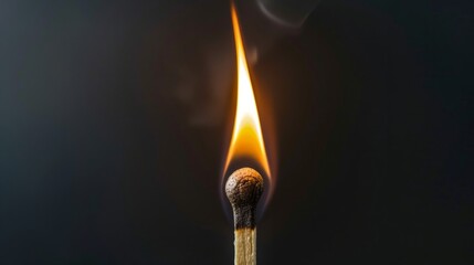 wooden match burning in flames on black background generative ai