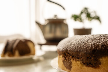 chocolate cake with an Argentine mate in the background