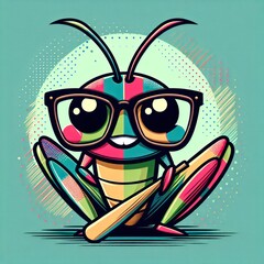 Cricket Capers: A Trendy Synthwave-Inspired Vector Illustration in Playful Post-Impressionist Pastels for T-Shirt Design. Generative AI