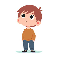 cute child boy cartoon character look up vector illustration template design. thinking and imagining.