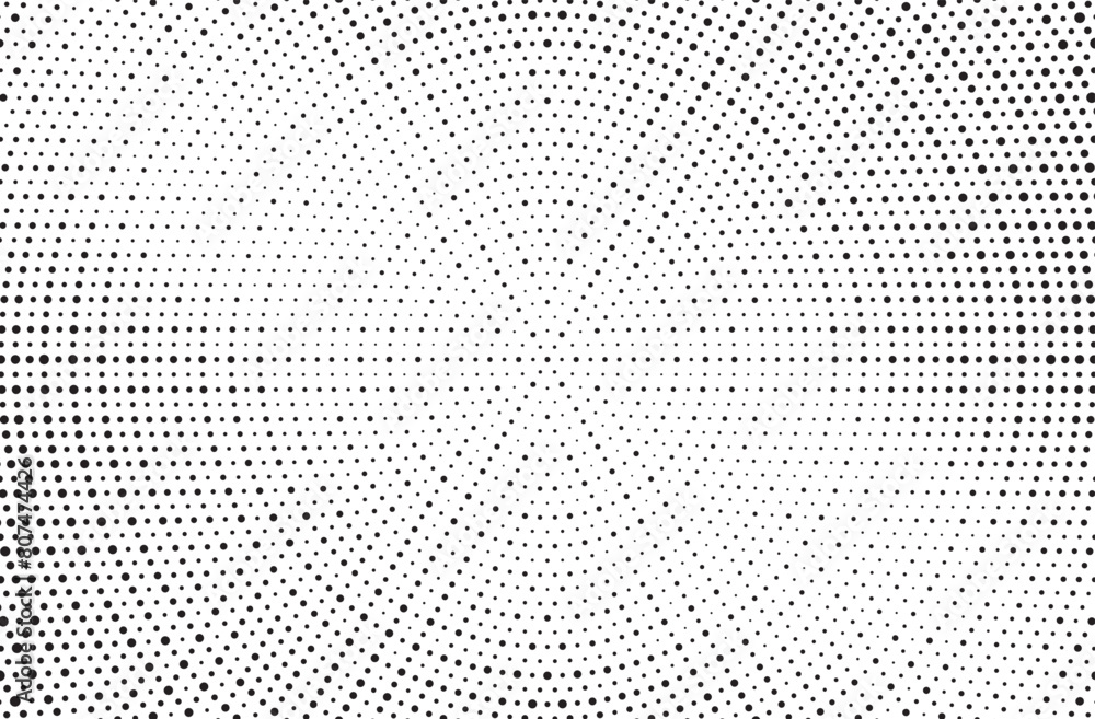 Poster Abstract radial halftone gradient background. Dotted concentric texture with fading effect. Black and white circle shade wallpaper. Monochrome dotted backdrop.