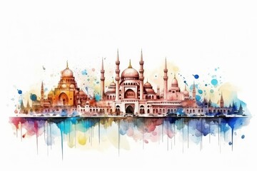 Colorful watercolor islamic architecture