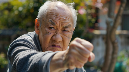 怒っている日本人の老人 - obrazy, fototapety, plakaty