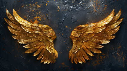 Golden wings on dark background