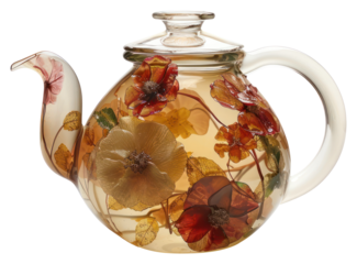 PNG Real photo element of *flower resin teapot shaped*, made with flower resin style, flower inside resin element, no object around element, isolated on white clear background --ar 1:1 --v 6.0