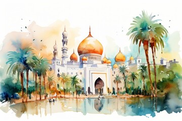 Abstract mosque watercolor painting
