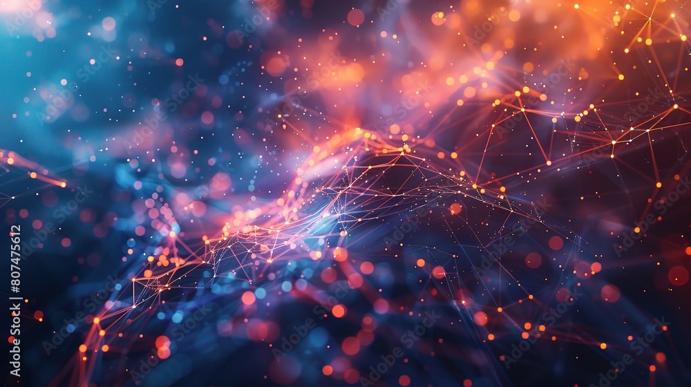 Poster a futuristic abstract visualization of innovation, with dynamic shapes and vibrant colors representi