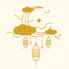 Ramadan Moon Outline Vector Illustration