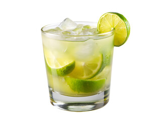 A glass of ice water with lime and mint leaves