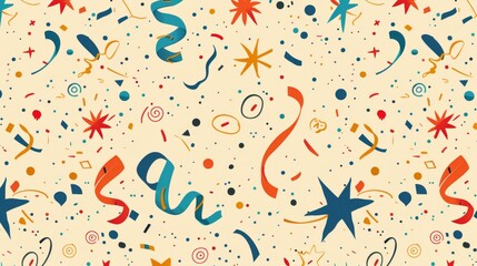 Colorful confetti, swirls, bunch, hand drawn lines on beige background generative ai