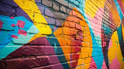Close-up of a colorful textured graffiti wall with bright vivid blocks of color.