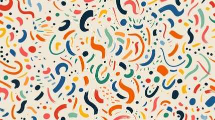 Colorful confetti, swirls, bunch, hand drawn lines on beige background generative ai