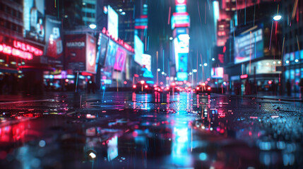 City nightlife blur bokeh background. Rainy day on the city street at night 