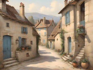 Fototapeta na wymiar French Landscape Vintage Painting Illustration Art