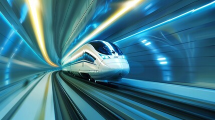 a high-speed maglev train hurtling through a futuristic tunnel at speeds exceeding 600 kilometers per hour