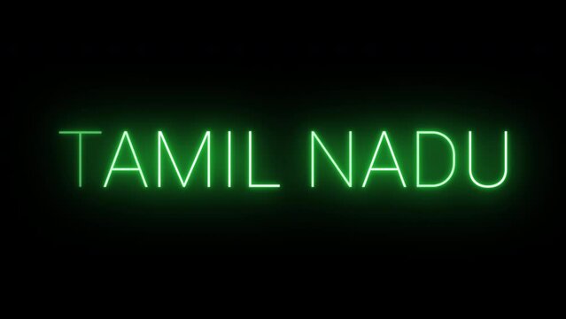 Flickering neon green glowing tamil nadu text animated on black background