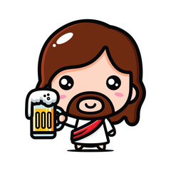 cute jesus holding up a beer