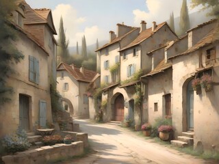 French Landscape Vintage Painting Illustration Art