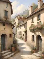 Fototapeta premium French Landscape Vintage Painting Illustration Art