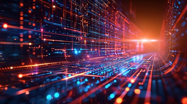 A futuristic depiction of information technology services, with dynamic colors and futuristic elements symbolizing the innovative solutions and cutting-edge technologies offered by IT service provider