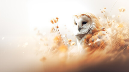 Obraz premium Double Exposure, white background, Barn Owl illustration in front of a forest ~ Created using Generative AI