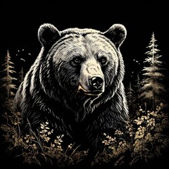 an view of brown bear isolated on black