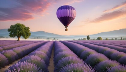 A hot air balloon drifting over a field of lavende upscaled 4
