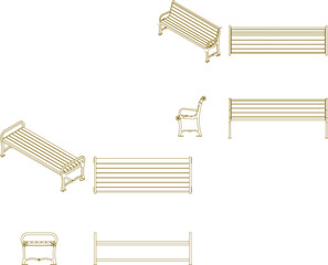 vector illustration sketch design drawing of park and cafe benches for sitting, classic vintage ethnic model 