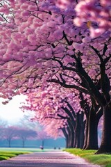 cherry blossom at spring in the morning at forest