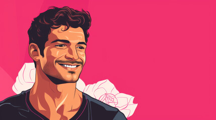 A man with a smile on his face is the main focus of the image