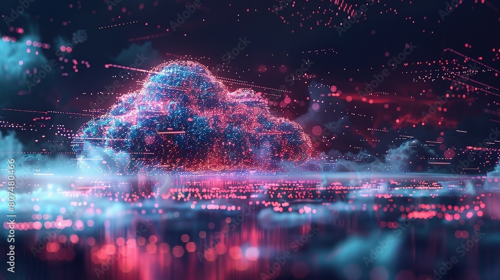 Poster cloud technology, with dynamic colors and digital elements illustrating the seamless integration