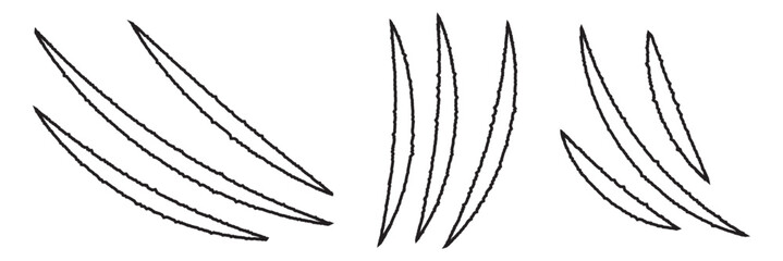 Animal Claw scratches mark set. Cat tiger scratches paw shape. Animal Claw scratches icon vector. Claws silhouette. Scratched surface. 11:11