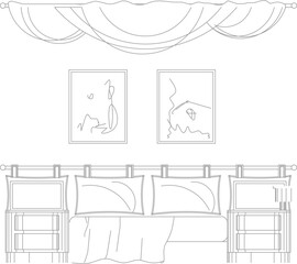 vector illustration sketch design of old classic vintage ethnic traditional bedroom