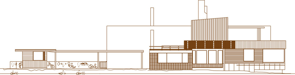 vector illustration, sketch design, architectural plan for a modern vacation villa house