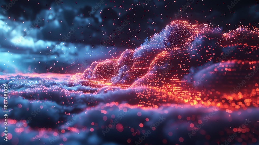 Aufkleber a futuristic representation of cloud technology, with dynamic colors and digital elements illustrati