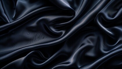 Obraz premium High-detail view of black satin material showcasing its luxurious sheen and texture.