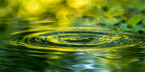 Vibrant Raindrop Impact on Tranquil Green Pond