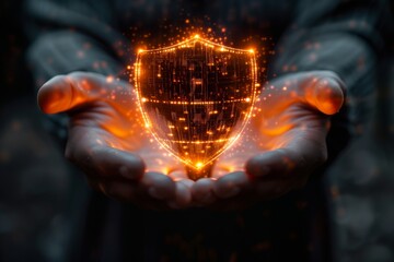 Hands forming a shield symbolizing secure digital transactions over a network