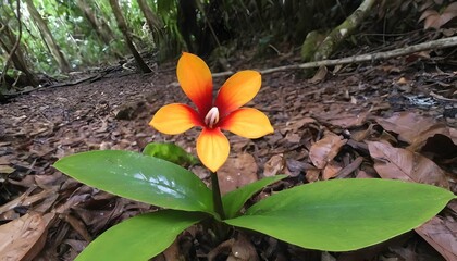 A rare species of jungle flower blooming on the fo