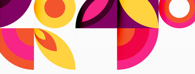 A vibrant display of colorfulness with various shades of magenta circles on a white background resembling a modern art painting